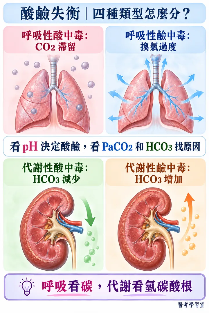 圖解範例:酸鹼失衡四種類型